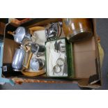 A mixed collection of items to include: piquot ware tea set, oak biscuit barrel, silver napkin ring,
