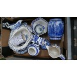 A mixed collection of Blue & White pottery to include: Ringtons Vases,