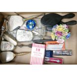 A mixed collection of items to include: Decorative Dressing Table set, collectors spoons,