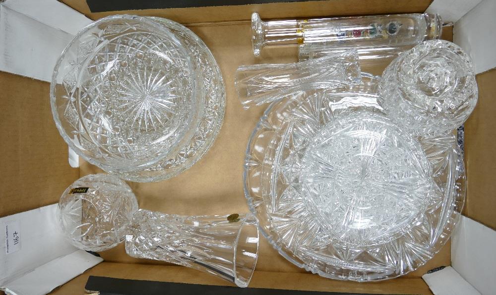 A collection of cut and pressed glassware including: vases bowls,