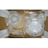 A collection of cut and pressed glassware including: vases bowls,