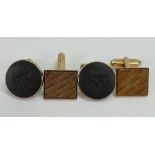 Gold plated Wedgwood black jasperware pair cufflink's: and another pair of gold plated cufflink's.