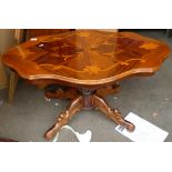 Reproduction Inlaid light wood pedestal table: