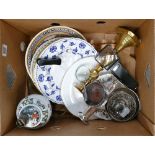 A mixed collection of items to include:Silver Handled Magnifier, Brass & Plated items,