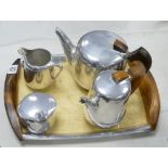Picquot ware items to include : tray, together with new maid teapot, coffee pot, sugar & cream.