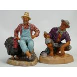 Royal Doulton Matt Character Figures:Thanksgiving HN2446 & Beach Comber HN2487