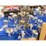 Very Large Brass 18 Branch Chandelier with faceted droppers : with matching candle bulbs,