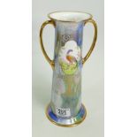 Tall Minton Tall Lustre Handled Vase: Repair noted to upper rim ,