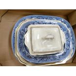 Large Blue & White Meat Platters: together with Cream dinner ware(6)
