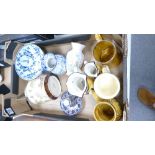 A mixed collection of items to include: Delft footed bowl, Albion Ware Biscuit barrel,