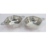 Pair pierced silver bon bon dishes: Birmingham 1944, weight 136.1g, diameter 14cm.