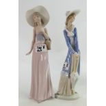 Two Nao figures: lady with umbrella and lady with basket (2)