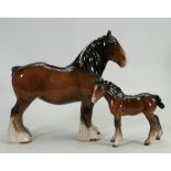 Beswick Shire 818: together with foal(nips noted to foals ears) (2)