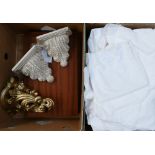 A mixed collection of items to include: Linens, Cased Part Cutlery Canteen,