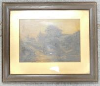 Victorian Oil painting on canvas of farmer in farmyard scene: Illegible signature, in oak frame,