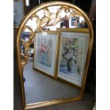 Gilt Effect Semi Circular Topped Wall Mirror: 114 x 74cm