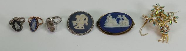 A collection of Wedgwood Jasperware jewellery items: including 9ct gold ring,