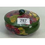 Moorcroft Hibiscus on green ground powder dish: diameter 12cm