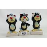 Lorna Bailey set of 3 colourway wise monkey cats: Hear, See and Speak no evil.