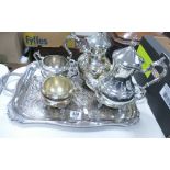 A silver Plated Tea Service: on matching tray: