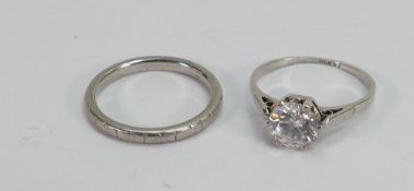 Two platinum rings, one set white stone: Gross weight 6.
