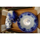 Blue & White Wash Bowl & Jug: together with similar vase