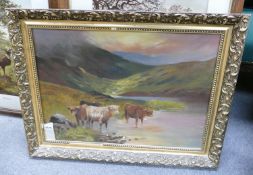 Highland Cattle Scene, Oil on canvas,