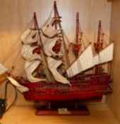 Two Model Wooden Ships: Spanish Galleon & Free Spirit,