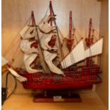 Two Model Wooden Ships: Spanish Galleon & Free Spirit,