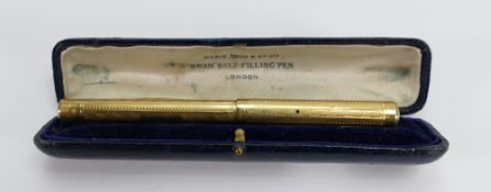Mabie Todd Swan gold plated fountain pen: Self filling pen in original case.