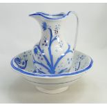 Victorian Blue & White Floral decorated Wash Basin & jug