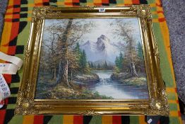 Gilt framed landscaped art work: signed Bradeley