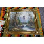 Gilt framed landscaped art work: signed Bradeley