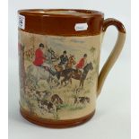 Large Salt Glazed Tankard With Hunting Scene: hair line Crack,