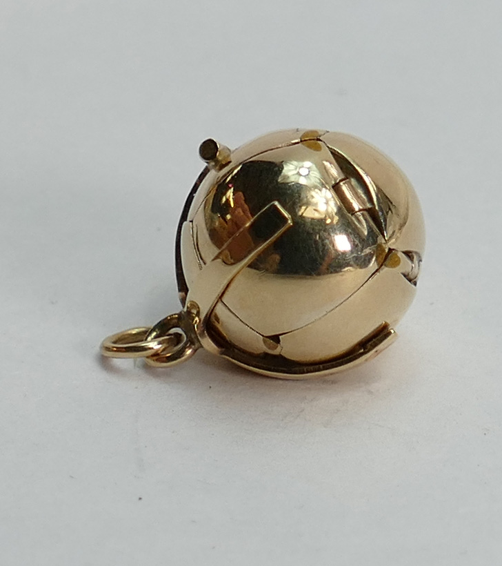 9ct Yellow Gold and sterling silver Masonic Orb Fob Ball Cross Pendant: Clasp and ring stamped 375,