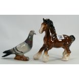 Beswick Pigeon 1383: together with Un Marked Shire Horse(2)