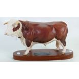 Beswick Hereford Bull on a wooden plinth model A2542: