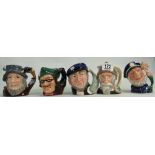 Royal Doulton Small Character jugs: Dick Turpin, Rip Van Winkle D6463, Capt Ahab D6506,