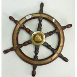 An oak and mahogany brass bound ships wheel: diameter .