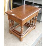 Oak Nest of Tables: together with 2 rush seated dinning chairs