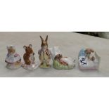 Royal Albert Beatrix Potter figures: Peter in a bed, Benjamin wakes up, Mr Benjamin Bunny,