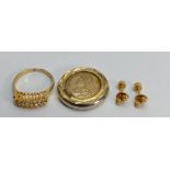 Gold plated items : including Victoria coin in mount and dress ring.