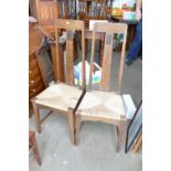Two Oak Arts and Crafts theme rush seated chairs(2):