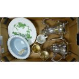 A mixed collection of item to include: Silver plated Tea Service,