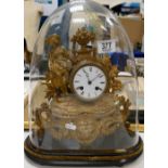 Continental Spelter Dome Topped Mantle Clock: dome damaged,