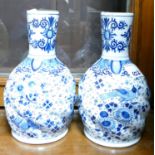 Continental blue & white pair of vases: Height 20cm