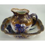 Doulton Burslem Iris Pattern Victorian Wash Basin & Jug: height of Jug 26cm