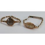 Ladies 9ct gold vintage wristwatches: one with 9ct gold bracelet, gross 13.