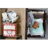 A mixed collection sewing items: including mahogany upholstered box(2)