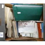 Two small boxes and small album of stamps & postcards: Album with a few,